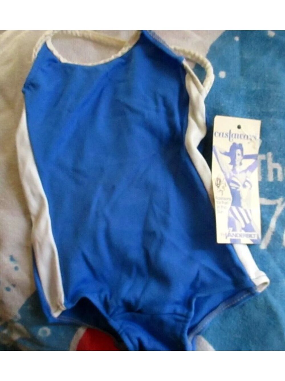 Vintage 1980's GIRLS 3X swimsuit BLUE/WHITE 1 Piece swim suit CASTAWAYS New